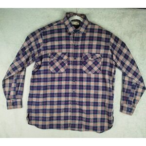 LL Bean VTG Blue Red Scotch Plaid Flannel Shirt Mens XL Regular Fit Casual
